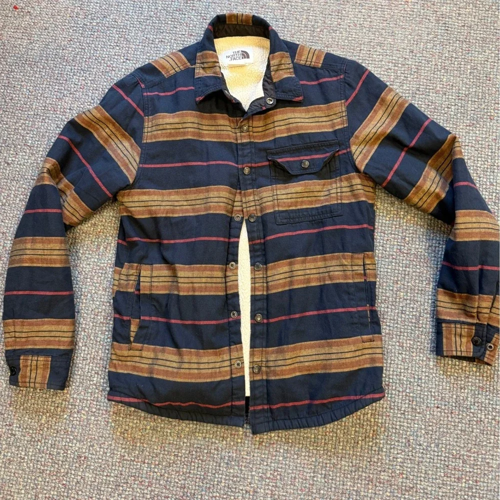 The North Face Campshire Sherpa Lined Shirt Jacket Navy Stripe NF0A4QPM Mens S